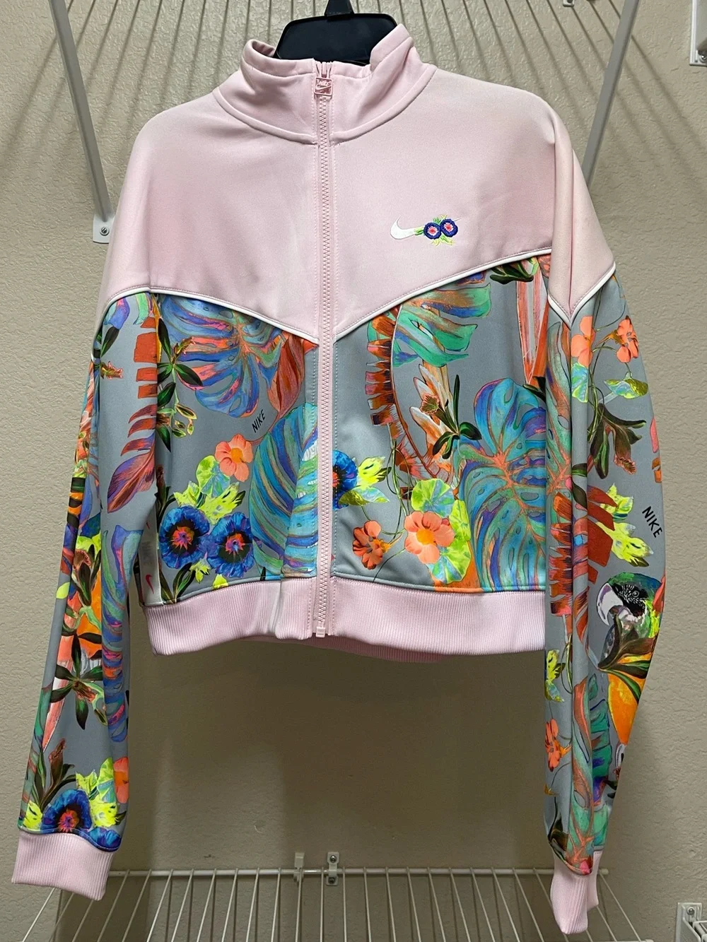 Nike Pink Tropical Leaf Print Cropped Jacket & Mini Skirt Set